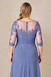 Dusty Blue Plus Size Blue Ruched Mother of the Bride Dress with Appliques