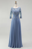 Plus Size Dusty Blue Ruched Mother of the Bride Dress with Appliques