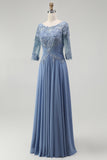 Plus Size Dusty Blue Ruched Mother of the Bride Dress with Appliques