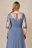 Dusty Blue Plus Size Blue Ruched Mother of the Bride Dress with Appliques