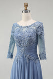 Plus Size Dusty Blue Ruched Mother of the Bride Dress with Appliques