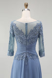 Dusty Blue Plus Size Blue Ruched Mother of the Bride Dress with Appliques