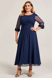 Navy Plus Size A Line Ruched Chiffon Mother of the Bride Dress