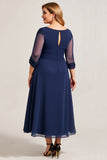 Navy Plus Size A Line Ruched Chiffon Mother of the Bride Dress