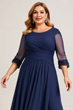 Navy Plus Size A Line Ruched Chiffon Mother of the Bride Dress