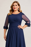 Navy Plus Size A Line Ruched Chiffon Mother of the Bride Dress