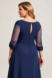 Navy Plus Size A Line Ruched Chiffon Mother of the Bride Dress