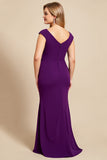 Purple Ruched Scoop Neck Mother of the Bride Dress