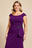Purple Ruched Scoop Neck Mother of the Bride Dress