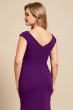 Purple Ruched Scoop Neck Mother of the Bride Dress
