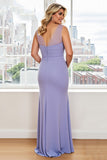 Lavender Sheath Ruched Plus Size Mother of the Bride Dress with Ruffles