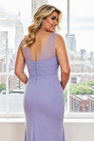Lavender Sheath Ruched Plus Size Mother of the Bride Dress with Ruffles