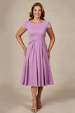 Lilac Chiffon Ruched A Line Midi Mother of the Bride Dress