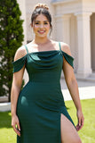 Pine Cold Shoulder Maxi Sheath Bridesmaid Dress with Slit