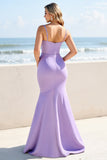 Lilac Spaghetti Straps Maxi Mermaid Bridesmaid Dress with Slit
