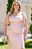 Candy Pink Sheath spaghetti Straps Maxi Bridesmaid Dress with Slit