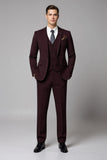 Burgundy 2 Piece Notched Lapel Men's Formal Suits