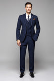 3 Piece Navy Pinstripe One Button Notched Lapel Men's Suits