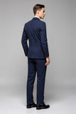 3 Piece Navy Pinstripe One Button Notched Lapel Men's Suits