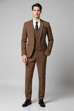 3 Piece Slim Fit Plaid Brown Notched Lapel Men's Suits