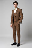 3 Piece Slim Fit Plaid Brown Notched Lapel Men's Suits