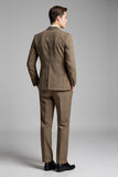 Khaki 2 Piece Slim Fit Notched Lapel Plaid Men's Suits