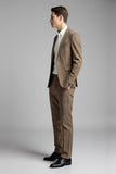 Khaki 2 Piece Slim Fit Notched Lapel Plaid Men's Suits