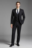3 Piece Solid Black Slim Fit Notched Lapel Men's Suits