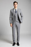 Slim Fit Notched Lapel 3 Piece Plaid Grey Men's Wedding Suits