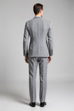 Slim Fit Notched Lapel 3 Piece Plaid Grey Men's Wedding Suits