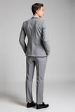 Slim Fit Notched Lapel 3 Piece Plaid Grey Men's Wedding Suits
