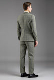 Grey Green Notched Lapel 3-Piece Slim Fit Men's Formal Suits