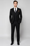 Black Notched Lapel 3-Piece Single Breasted Men's Formal Suits