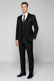 Black 3 Piece Notched Lapel Single Breasted Men's Formal Suit