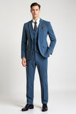 3 Piece Notched Lapel Single Breasted Blue Men's Formal Suits