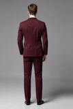 Notched Lapel Single Breasted Burgundy 3 Piece Men's Formal Suits