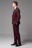 Notched Lapel Single Breasted Burgundy 3 Piece Men's Formal Suits