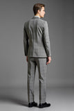 Grey Notched Lapel 3 Piece Plaid One Button Men's Formal Suit