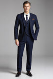 Dark Blue Notched Lapel Formal 3 Pieces Men's Suits