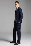 Dark Blue Notched Lapel Formal 3 Pieces Men's Suits