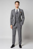 Grey Plaid Notched Lapel 3 Pieces Men's Formal Suits