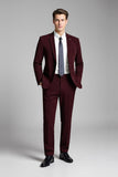 Burgundy 2 Pieces Notched Lapel Classic Men's Suits
