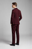 Burgundy 2 Pieces Notched Lapel Classic Men's Suits