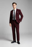 Burgundy 2 Pieces Notched Lapel Classic Men's Suits