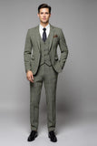 Men's Grey Green Plaid 3 Pieces Notched Lapel Prom Suits