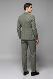 Men's Grey Green Plaid 3 Pieces Notched Lapel Prom Suits