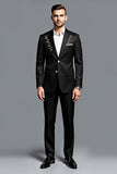 Black 2 Piece Notched Lapel Single Breasted Men's Prom Suits