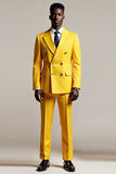 Yellow 2 Piece Peak Lapel Double Breasted Men's Prom Suits