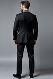 Black 2 Piece Single Breasted Peak Lapel Printed Prom Suits