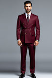 Burgundy 2 Piece Double Breasted Notched Lapel Men's Prom Suits